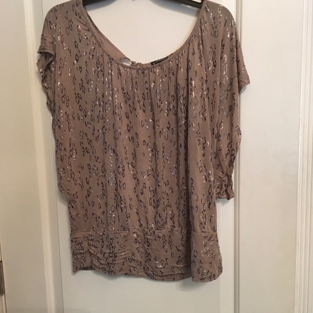 Express Taupe and leopard shiny Patterned Blouse L